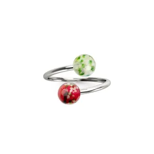 Red Holly x Frosted Mistletoe | .925 Sterling Silver | Firefly Glass | Infinity Helix Ring