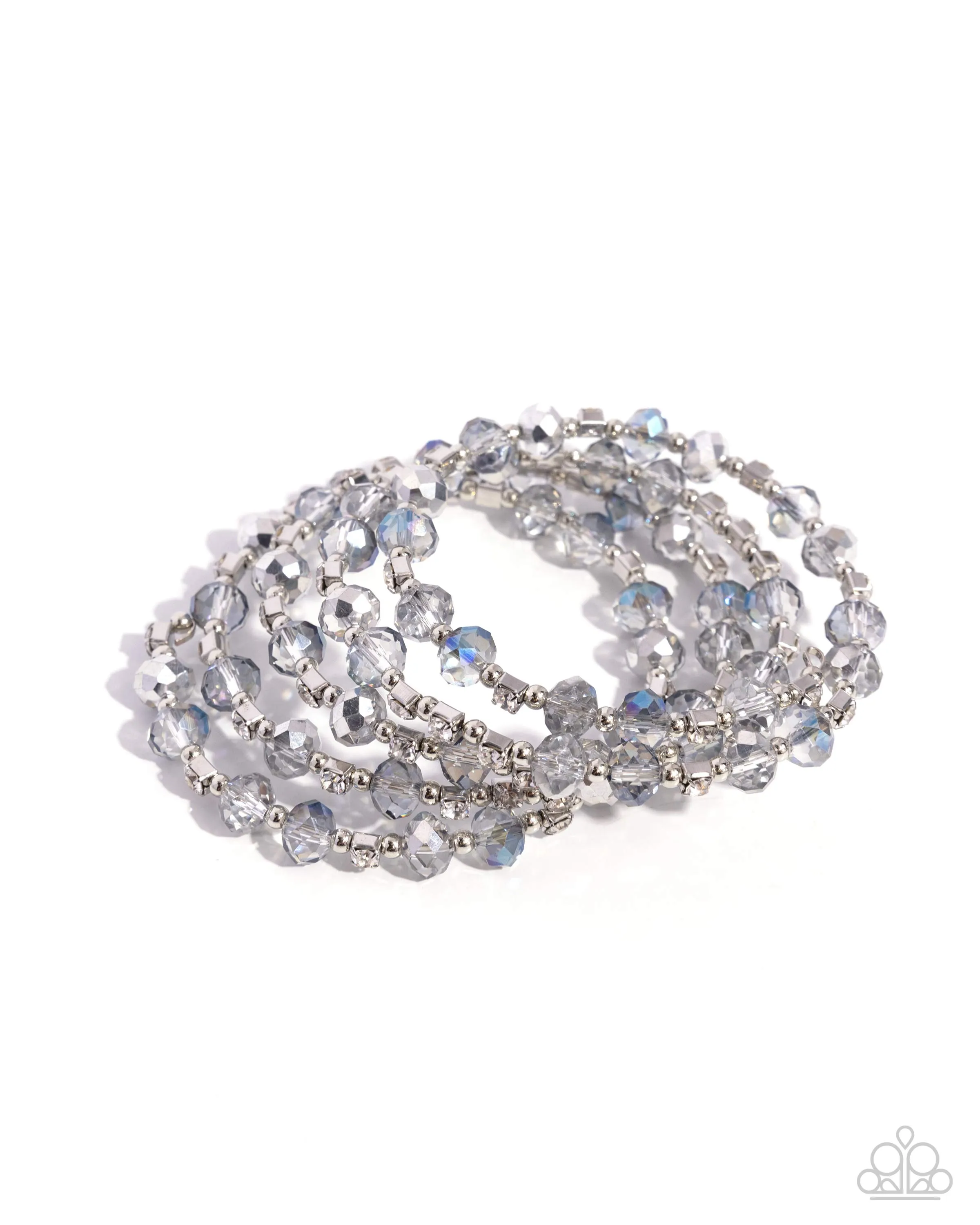 Refined Reality - Silver - Bead and White Rhinestone Paparazzi Coil Bracelet