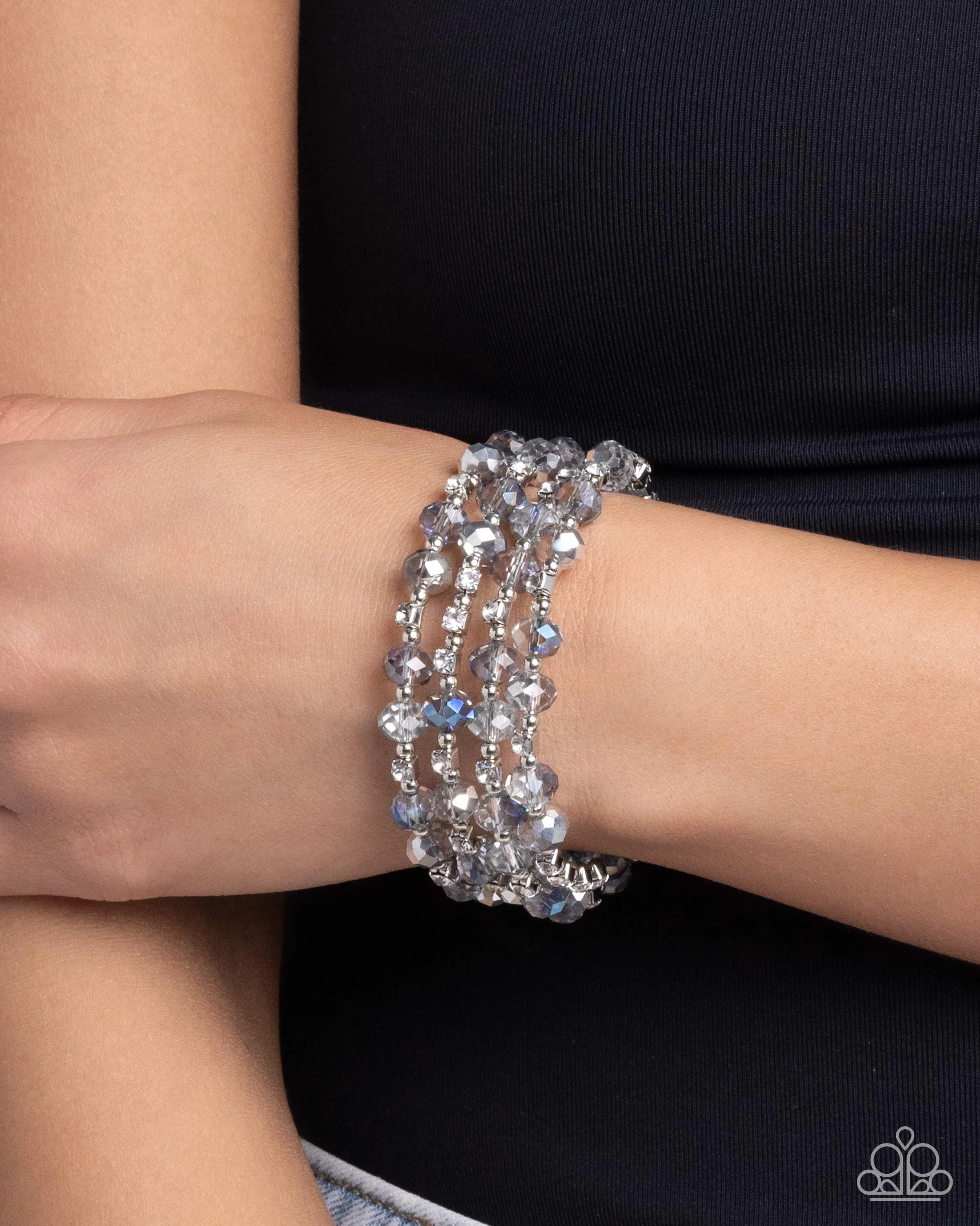 Refined Reality - Silver - Bead and White Rhinestone Paparazzi Coil Bracelet