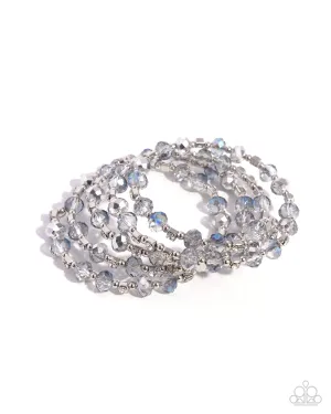 Refined Reality - Silver - Bead and White Rhinestone Paparazzi Coil Bracelet