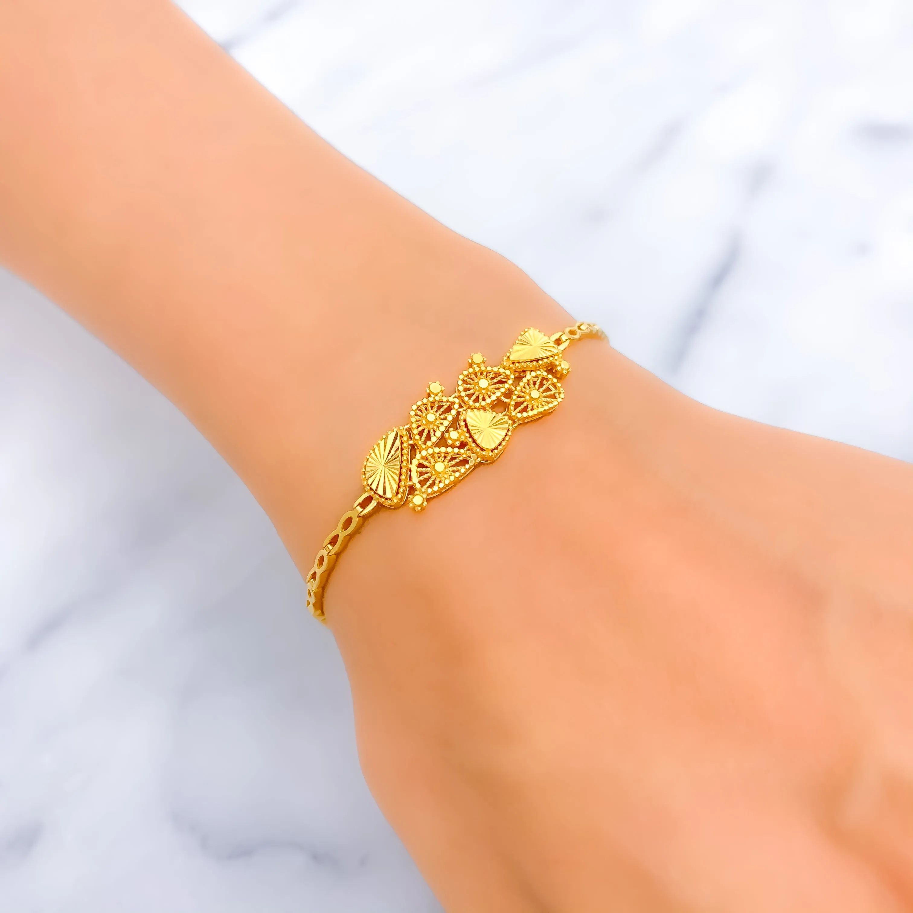 Reflective Geometric Patterned 22k Gold Bracelet