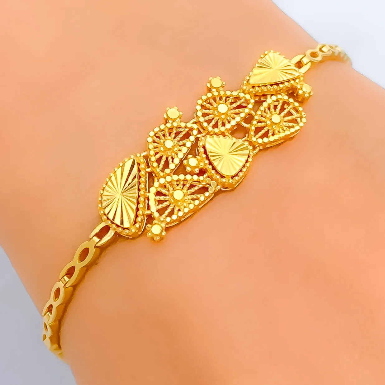 Reflective Geometric Patterned 22k Gold Bracelet