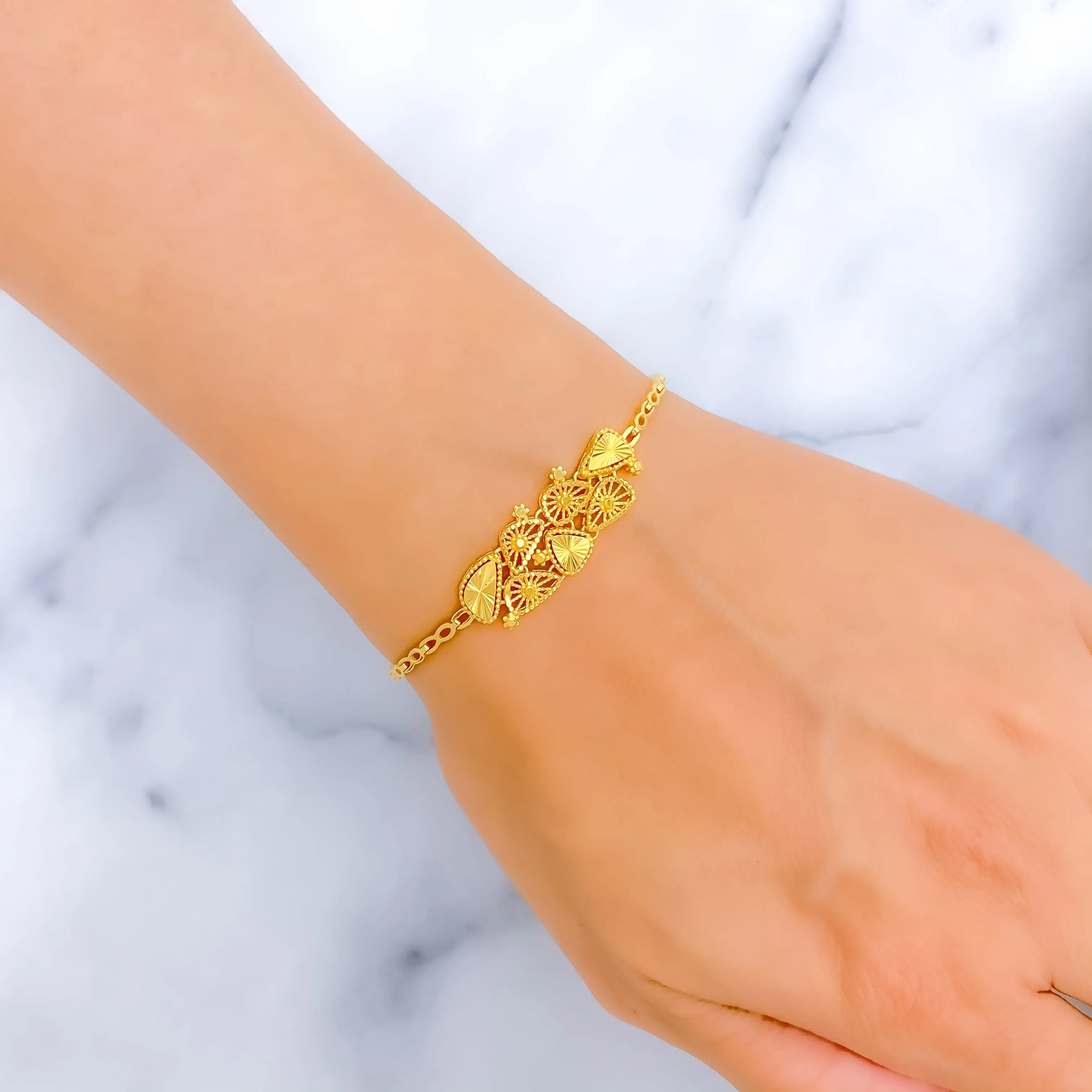Reflective Geometric Patterned 22k Gold Bracelet