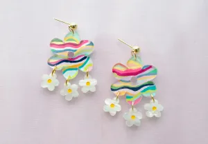 Retro flower earrings, colorful flower earrings, colorful dangle earrings, 70's style earrings, bold statement earrings, daisy earrings,