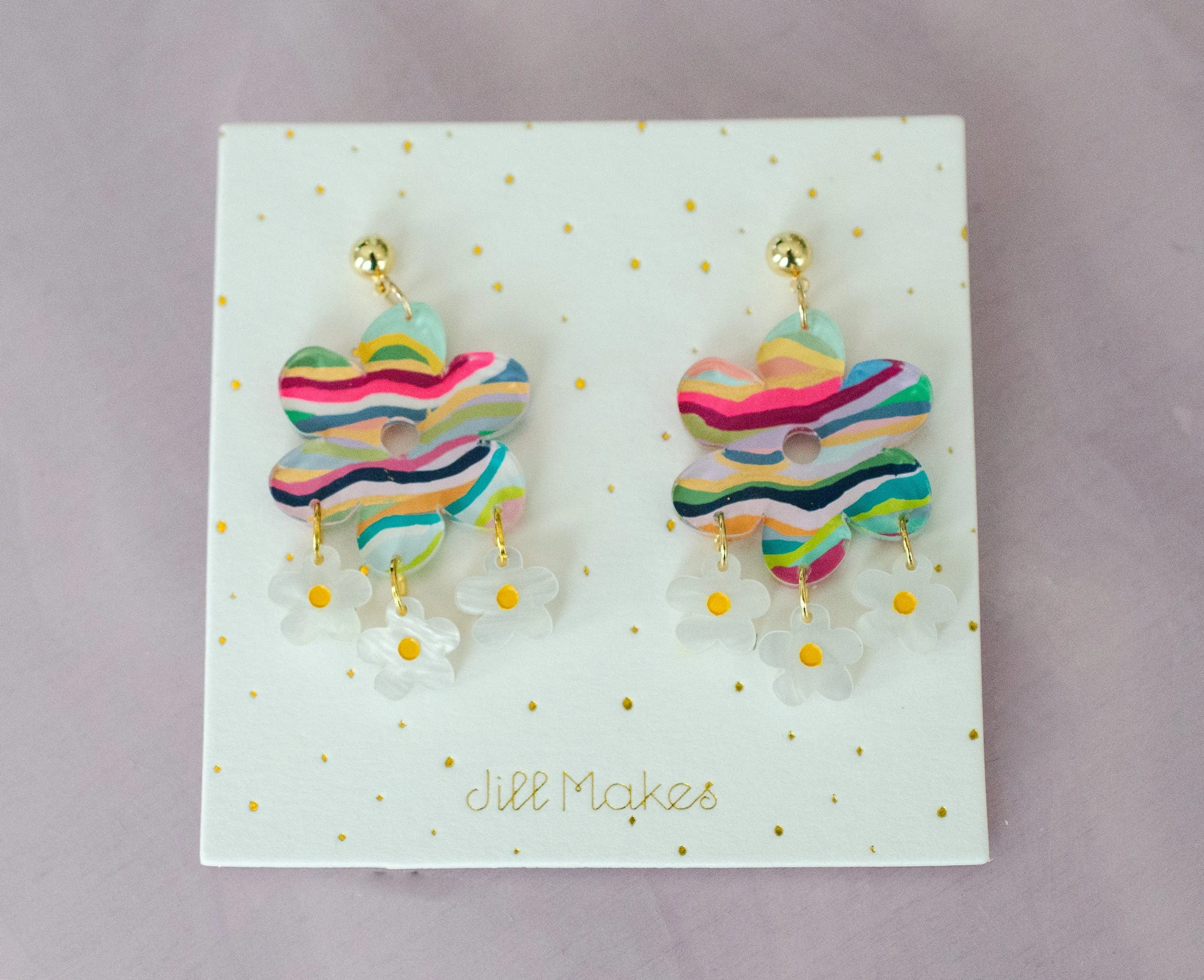 Retro flower earrings, colorful flower earrings, colorful dangle earrings, 70's style earrings, bold statement earrings, daisy earrings,