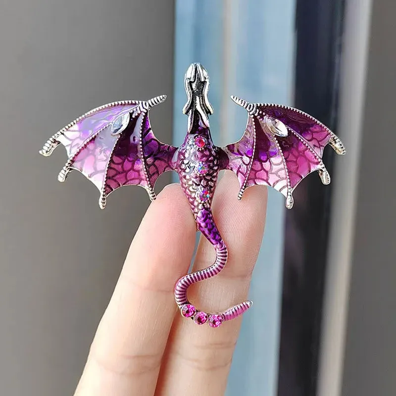Retro Oil Painting Enamel Dragon Brooches For Women Men Clothing Suit Fashion Rhinestone Animal Brooch Jewelry Gifts