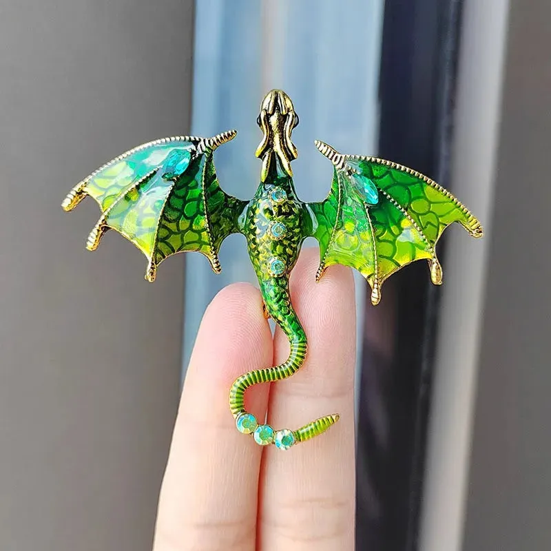 Retro Oil Painting Enamel Dragon Brooches For Women Men Clothing Suit Fashion Rhinestone Animal Brooch Jewelry Gifts