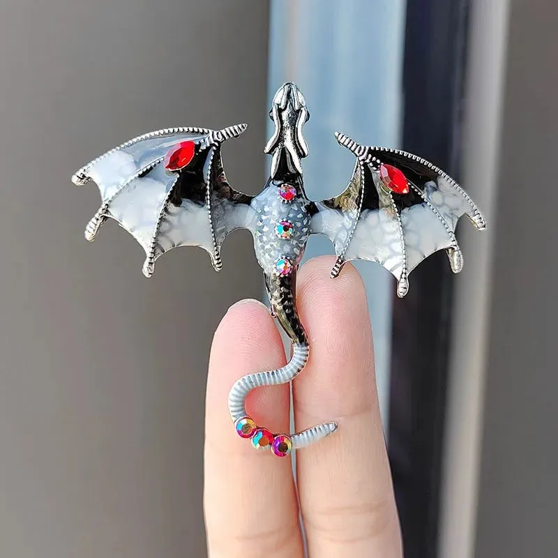 Retro Oil Painting Enamel Dragon Brooches For Women Men Clothing Suit Fashion Rhinestone Animal Brooch Jewelry Gifts