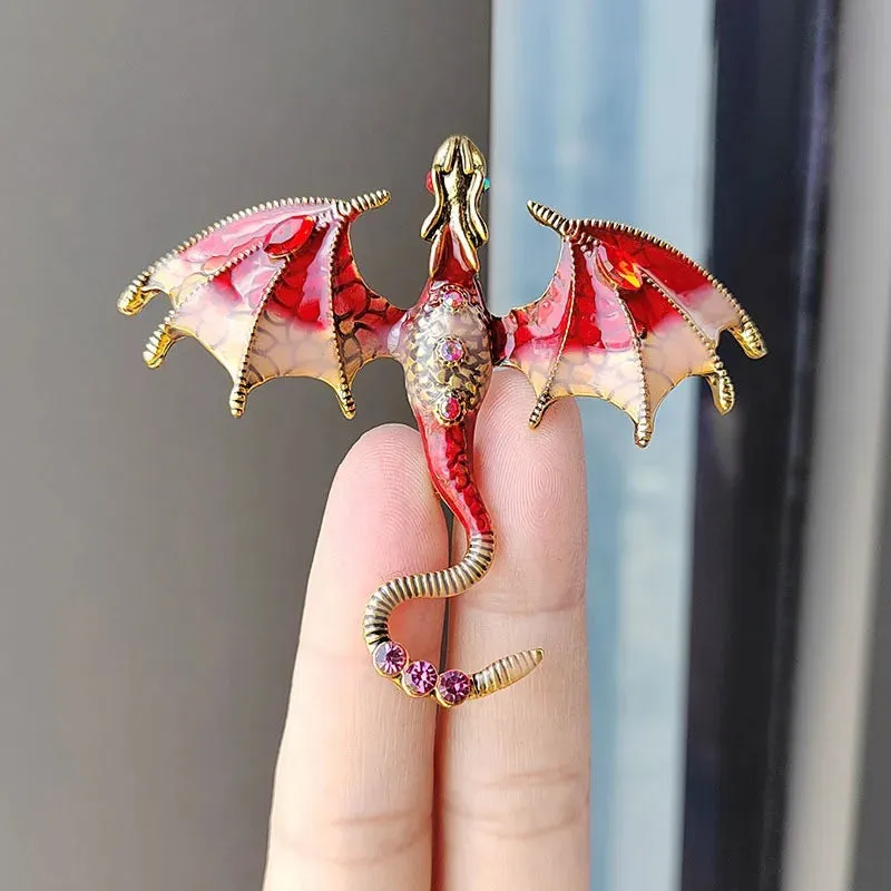Retro Oil Painting Enamel Dragon Brooches For Women Men Clothing Suit Fashion Rhinestone Animal Brooch Jewelry Gifts