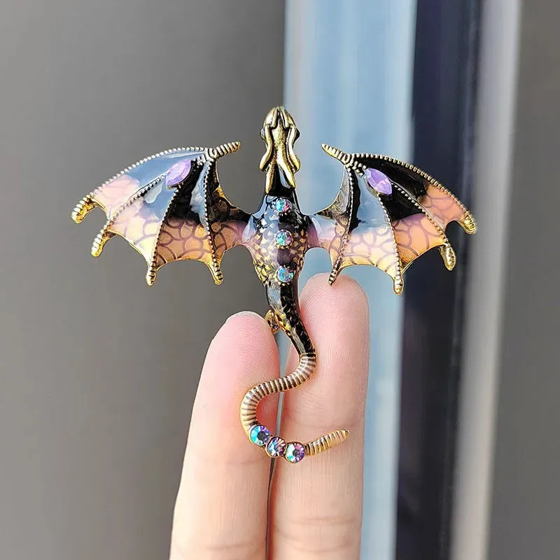 Retro Oil Painting Enamel Dragon Brooches For Women Men Clothing Suit Fashion Rhinestone Animal Brooch Jewelry Gifts
