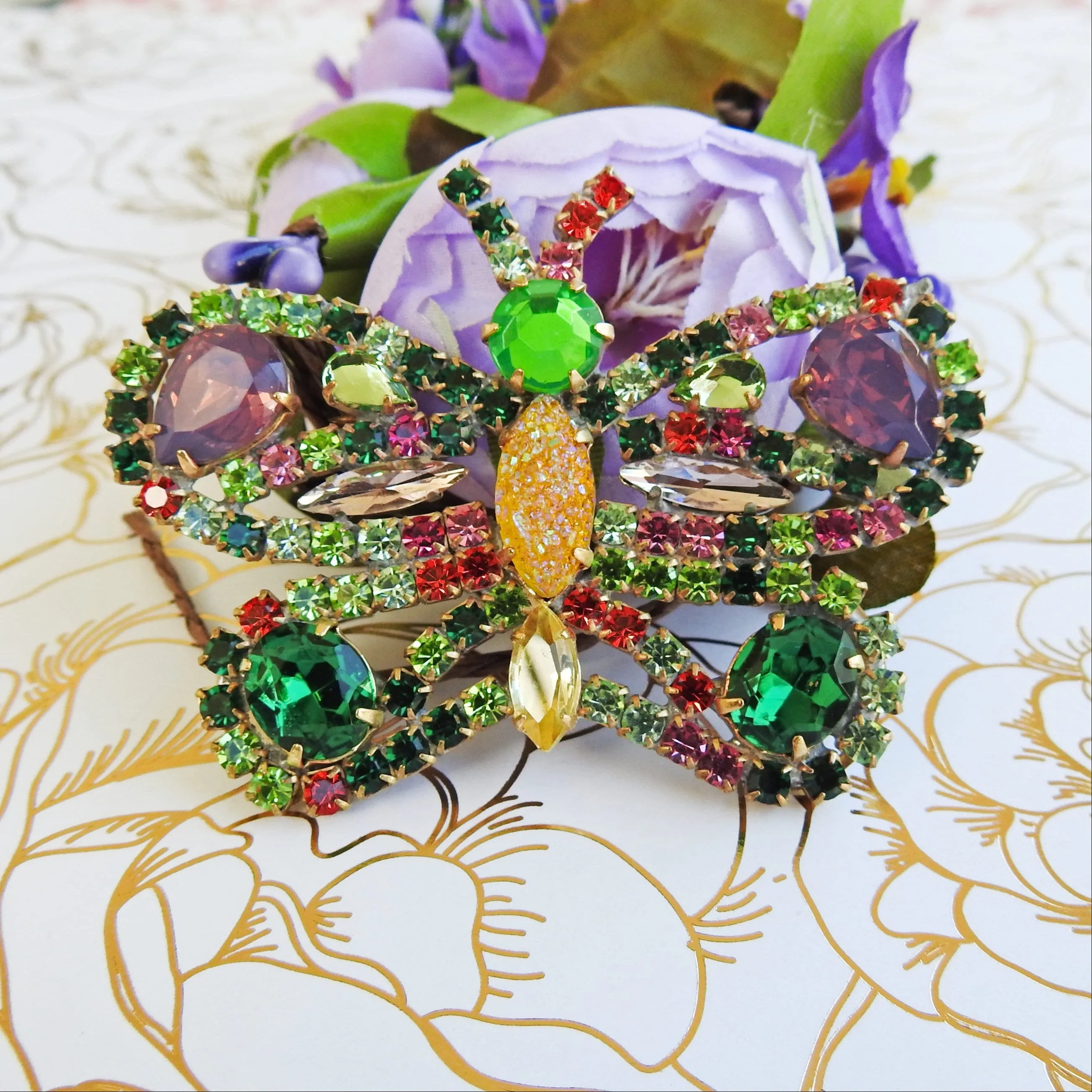 Rhinestone butterfly brooch