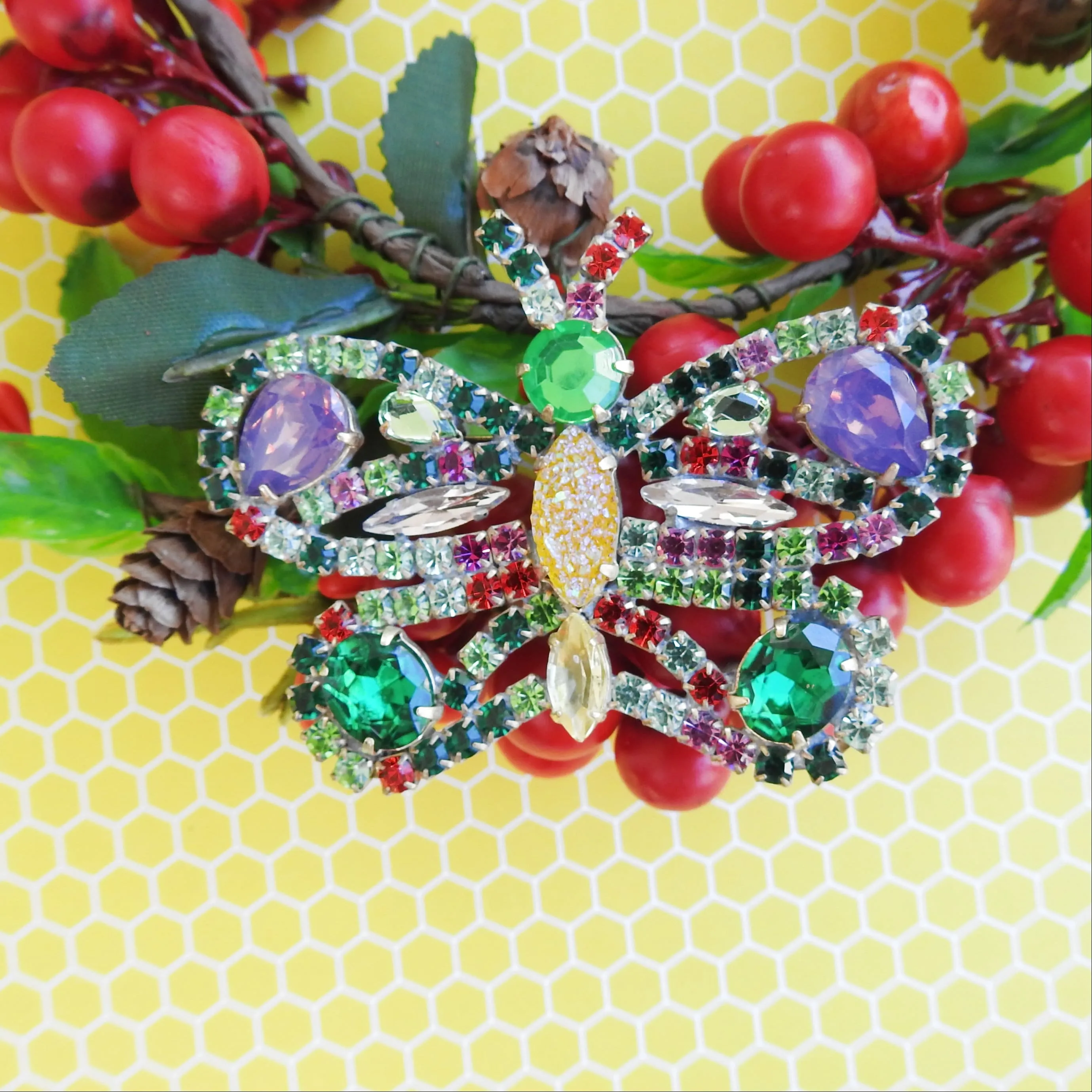 Rhinestone butterfly brooch