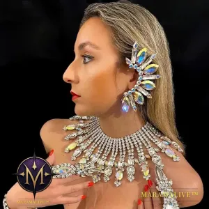 Rhinestone Exaggerate Ear Clip Earrings No Piercing for Women Large AB Color Crystal Statement Cuff Earrings Jewelry