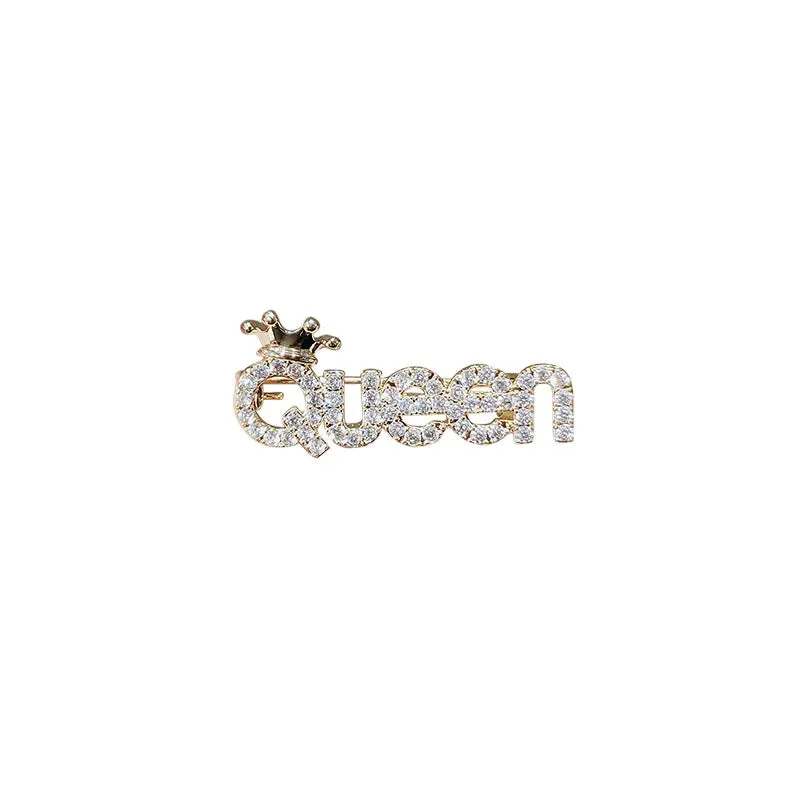 Rhinestone Queen Brooches For Women Crown Letters Party Office Brooch Pins