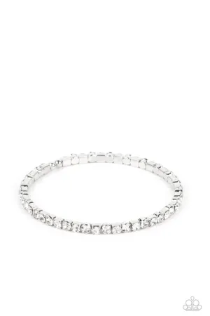 Rhinestone Spell - White - Rhinestone Dainty Paparazzi Coil Bracelet
