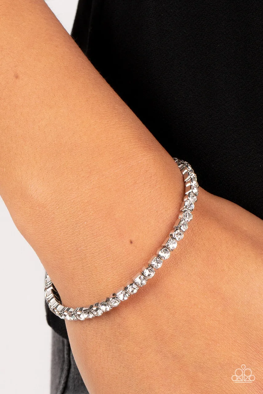 Rhinestone Spell - White - Rhinestone Dainty Paparazzi Coil Bracelet