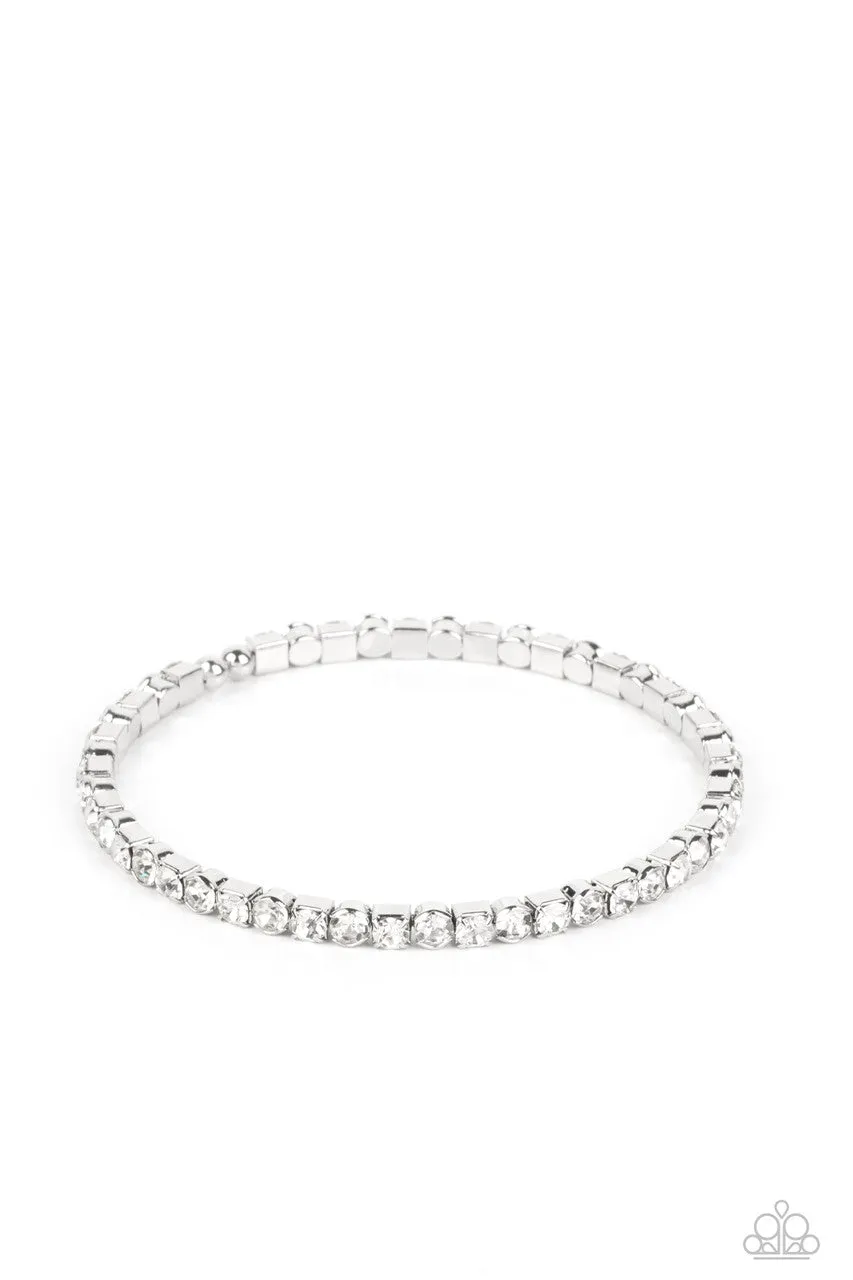 Rhinestone Spell - White - Rhinestone Dainty Paparazzi Coil Bracelet