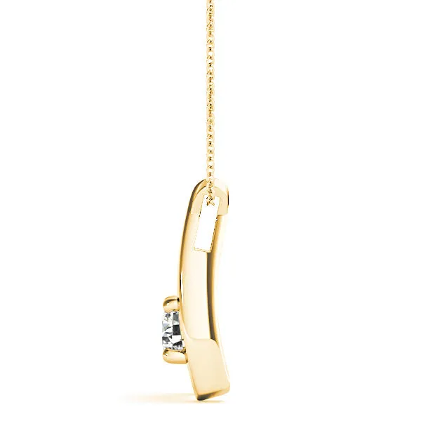 Ribbon Four Prong Round Diamond Solitaire Necklace Pendant