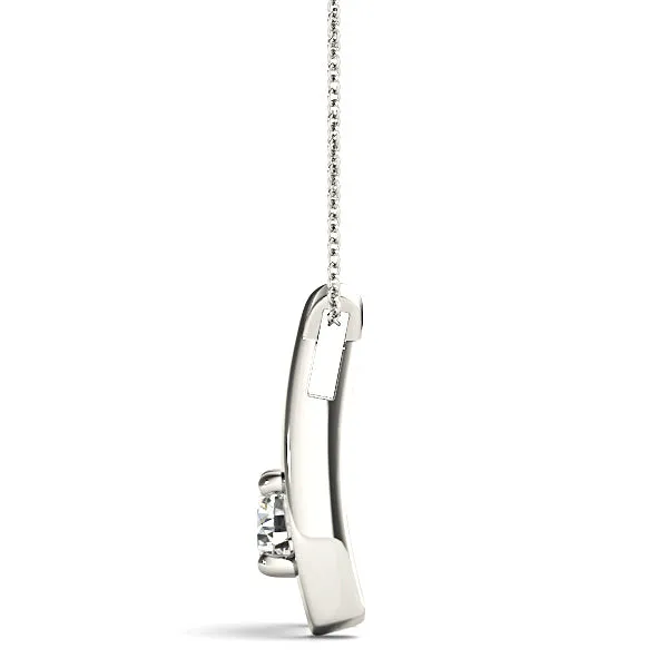 Ribbon Four Prong Round Diamond Solitaire Necklace Pendant