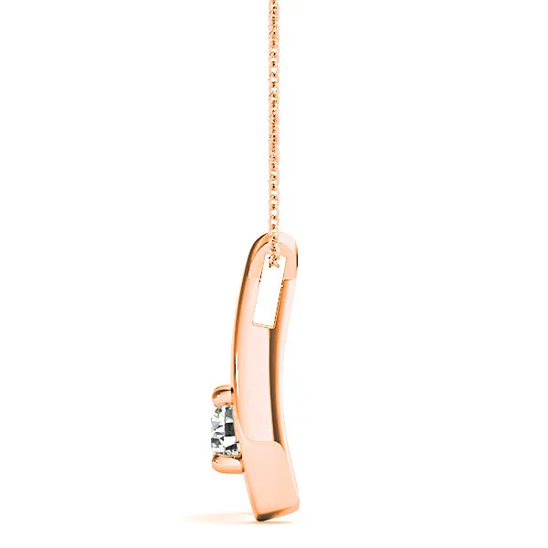 Ribbon Four Prong Round Diamond Solitaire Necklace Pendant