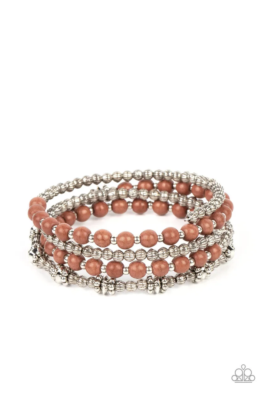 Road Trip Remix - Brown - Stone and Silver Bead Paparazzi Coil Bracelet