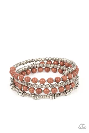 Road Trip Remix - Brown - Stone and Silver Bead Paparazzi Coil Bracelet