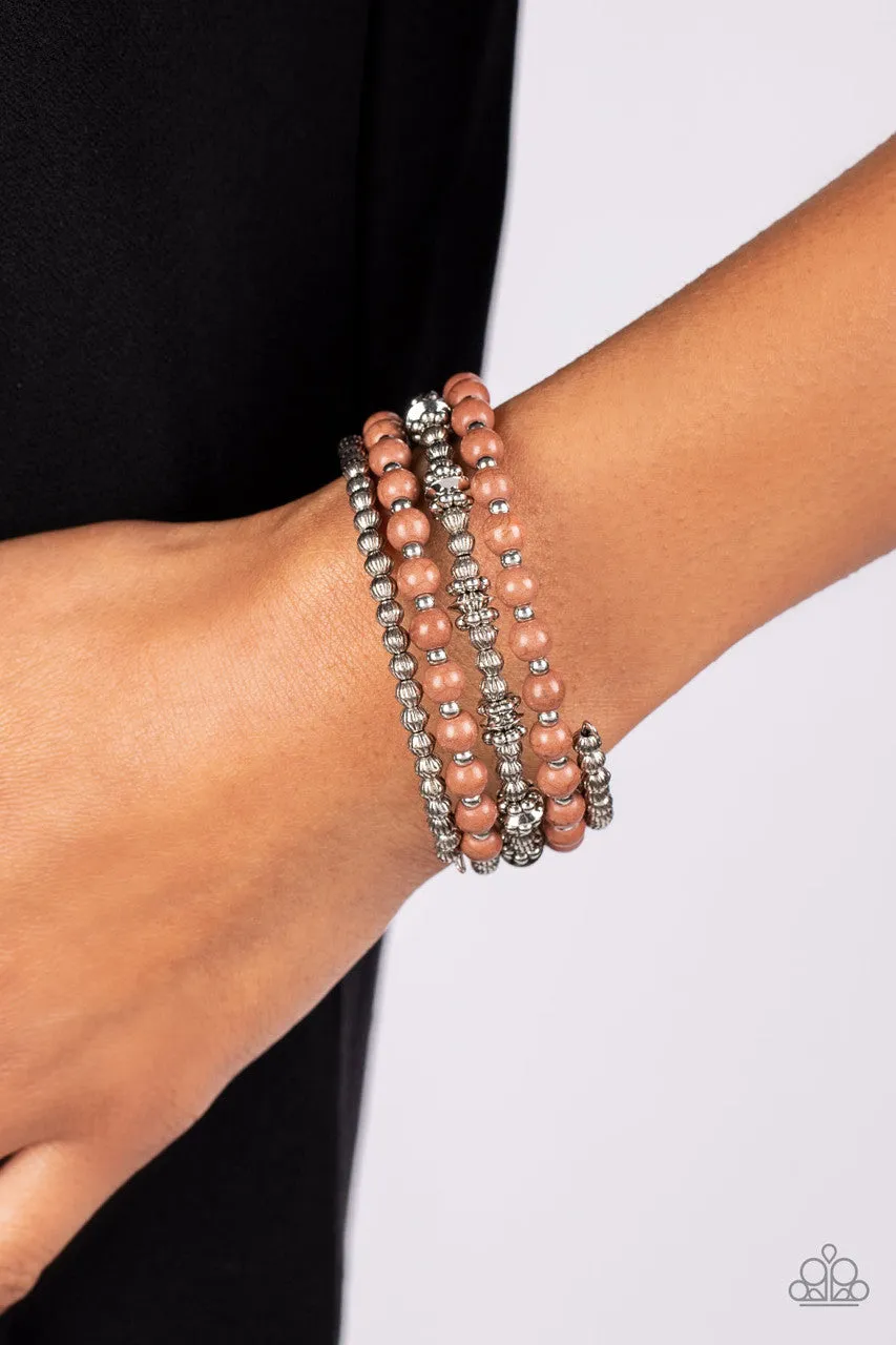 Road Trip Remix - Brown - Stone and Silver Bead Paparazzi Coil Bracelet