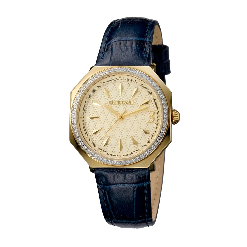 Roberto Cavalli Ladies Watch With Blue Leather Strap