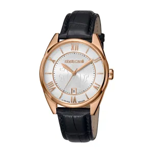 Roberto Cavalli Men's Watch With White Dial & Black Leather Strap