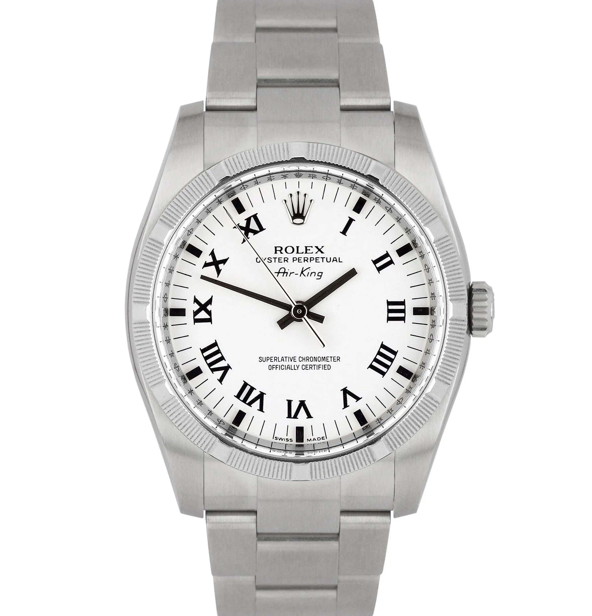Rolex Air-King Oyster Perpetual Steel White Roman 114210 34mm Watch 114200