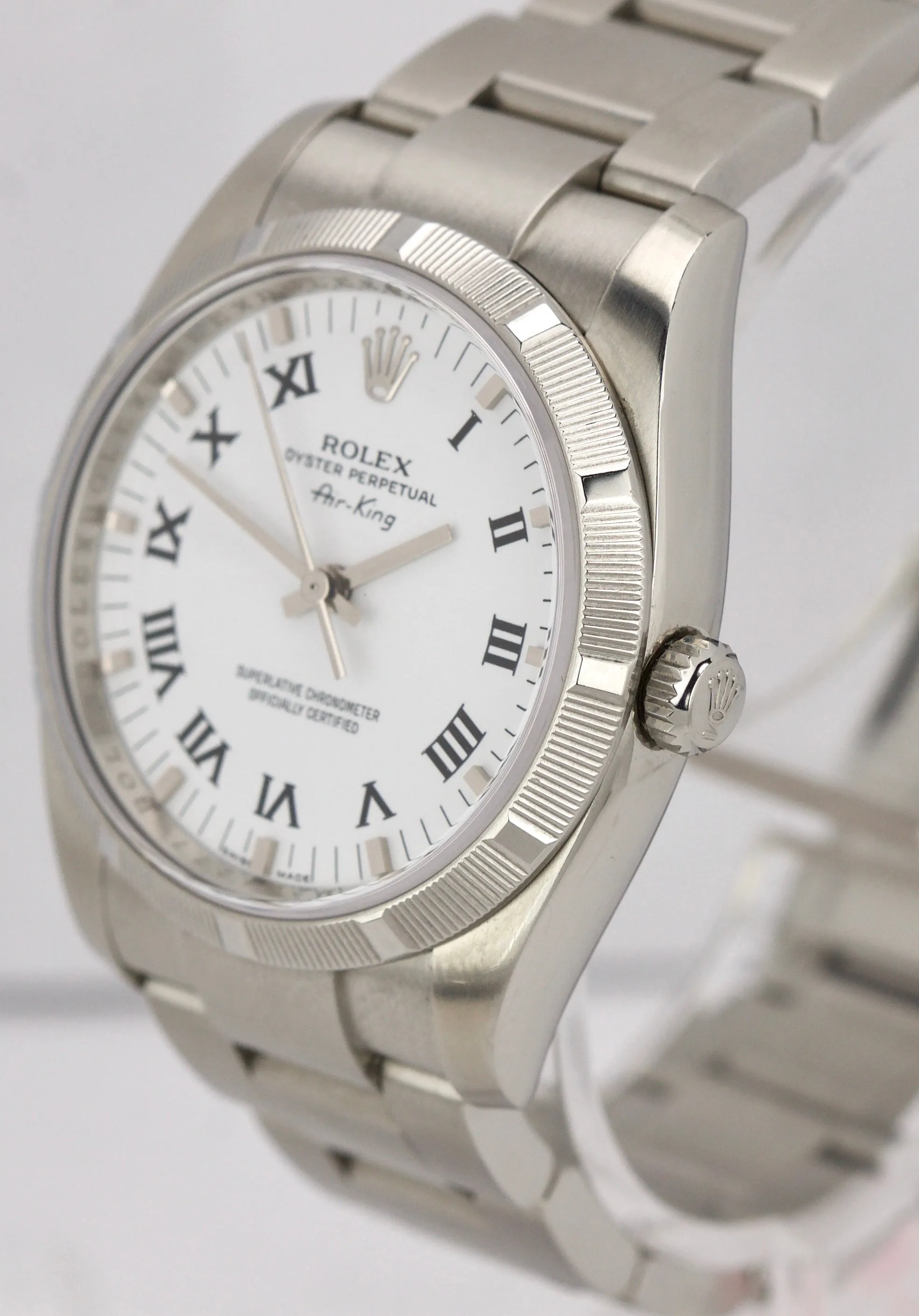 Rolex Air-King Oyster Perpetual Steel White Roman 114210 34mm Watch 114200
