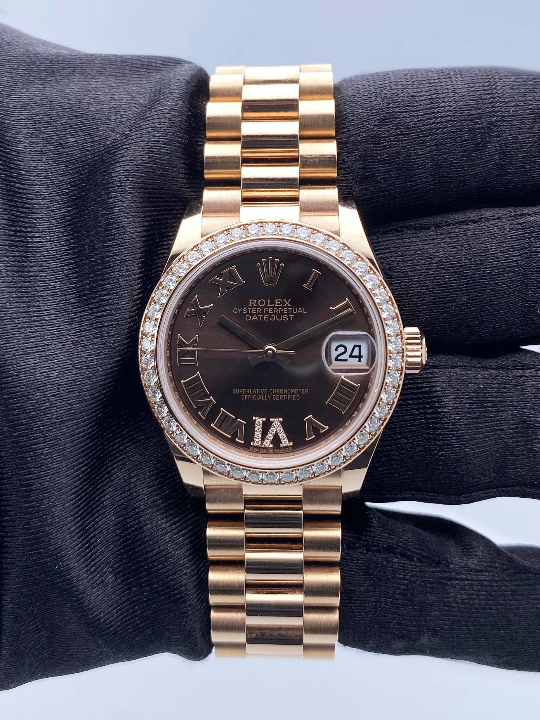Rolex Datejust 278285RBR Diamond Chocolate Dial Rose Gold Watch Box Papers
