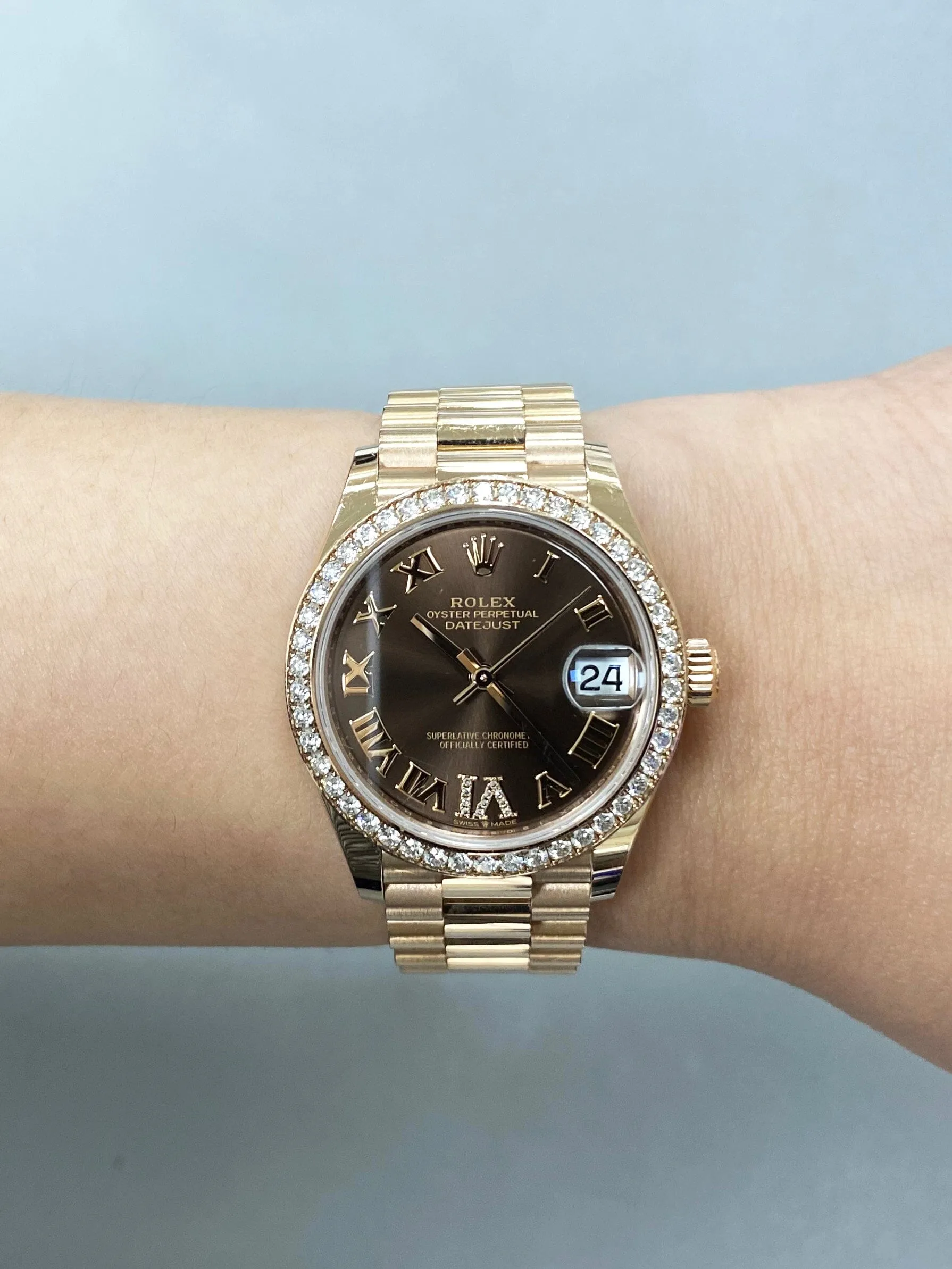 Rolex Datejust 278285RBR Diamond Chocolate Dial Rose Gold Watch Box Papers