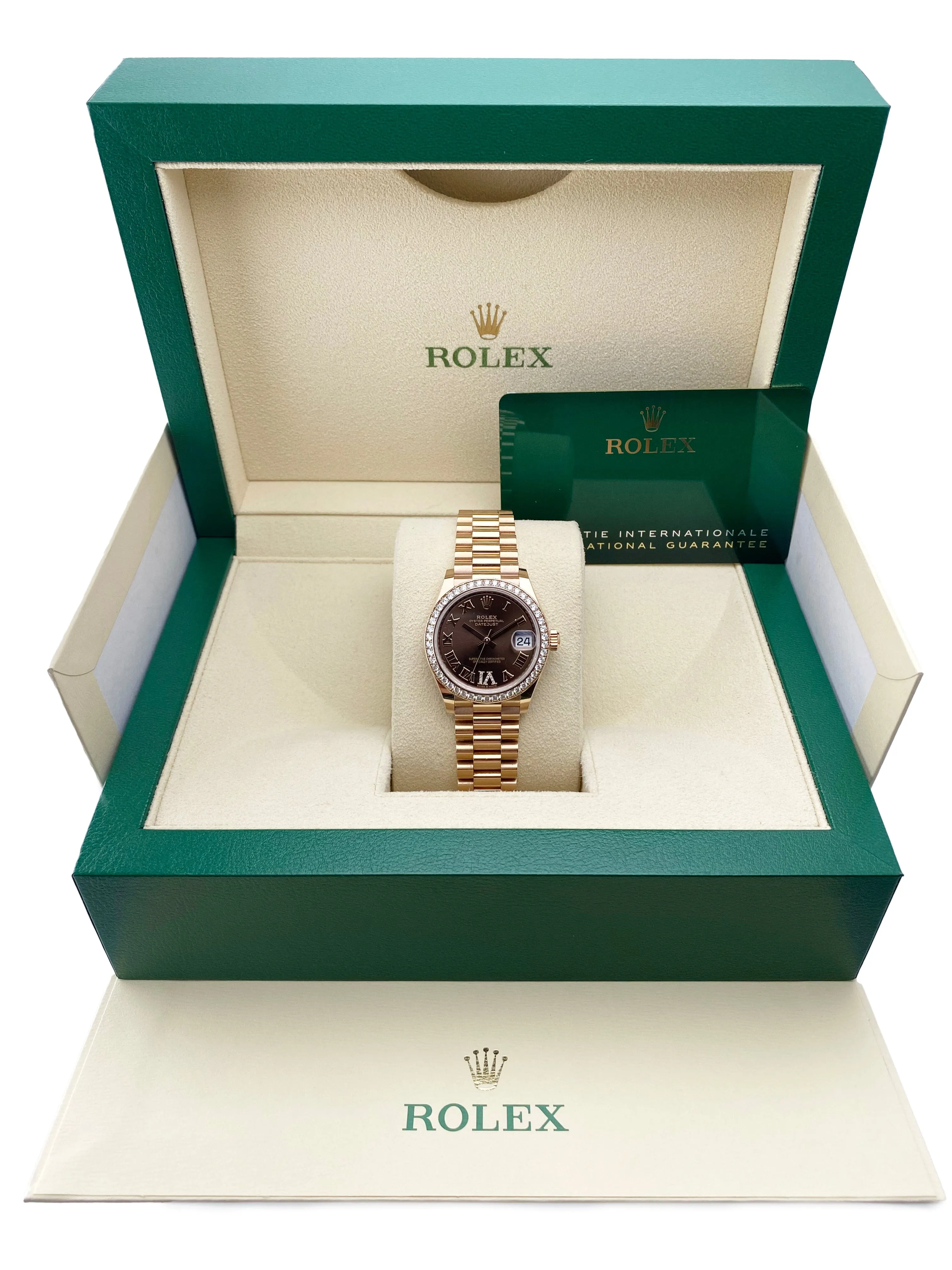 Rolex Datejust 278285RBR Diamond Chocolate Dial Rose Gold Watch Box Papers
