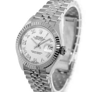 Rolex Datejust 28mm White Gold Steel White Roman Dial Fluted Bezel 279174