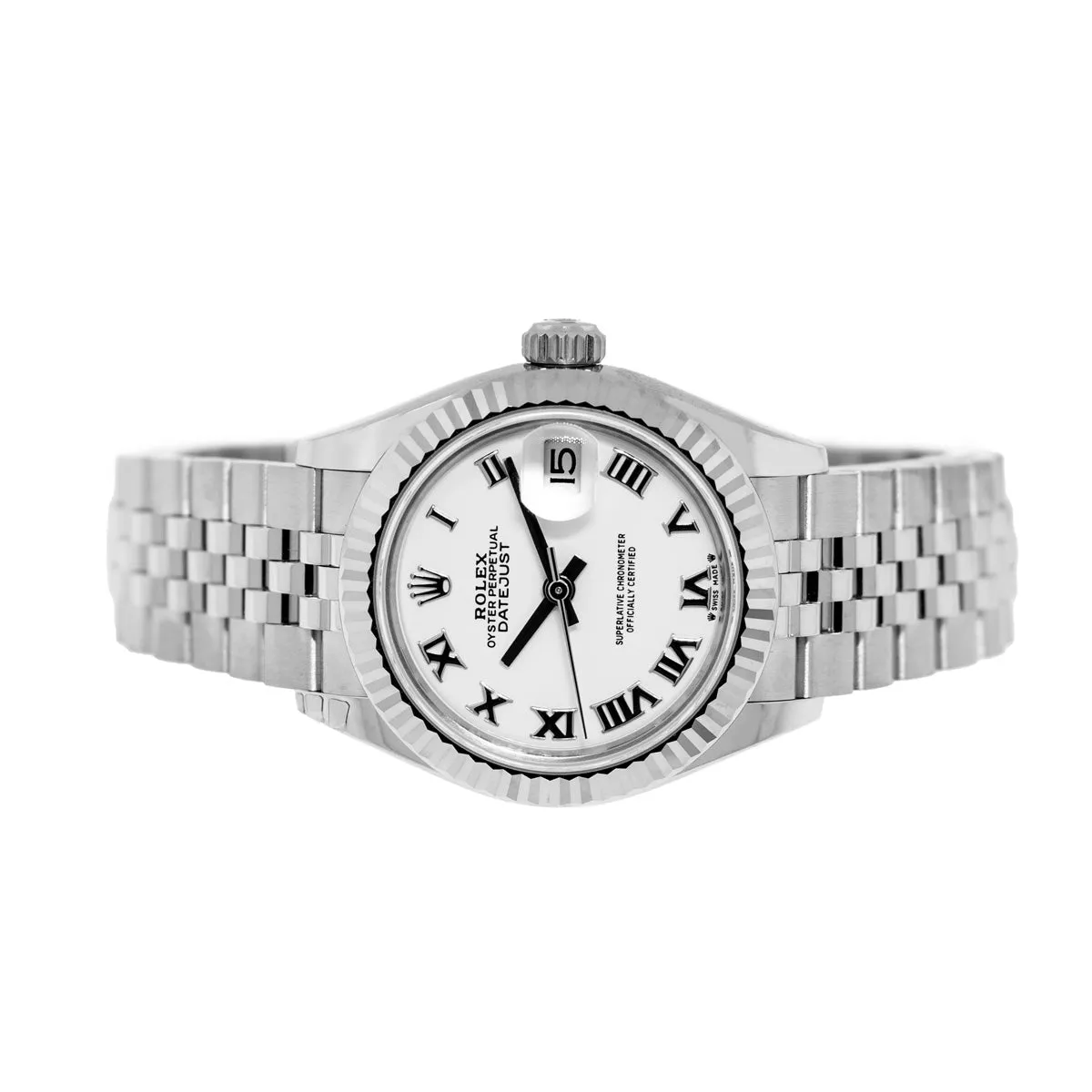 Rolex Datejust 28mm White Gold Steel White Roman Dial Fluted Bezel 279174