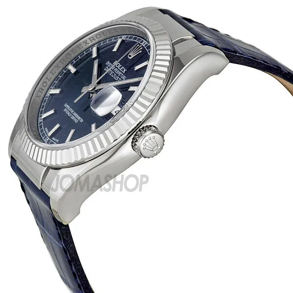 Rolex Datejust Blue Dial 18k White Gold Case Blue Leather Men's Watch 116139BLSL