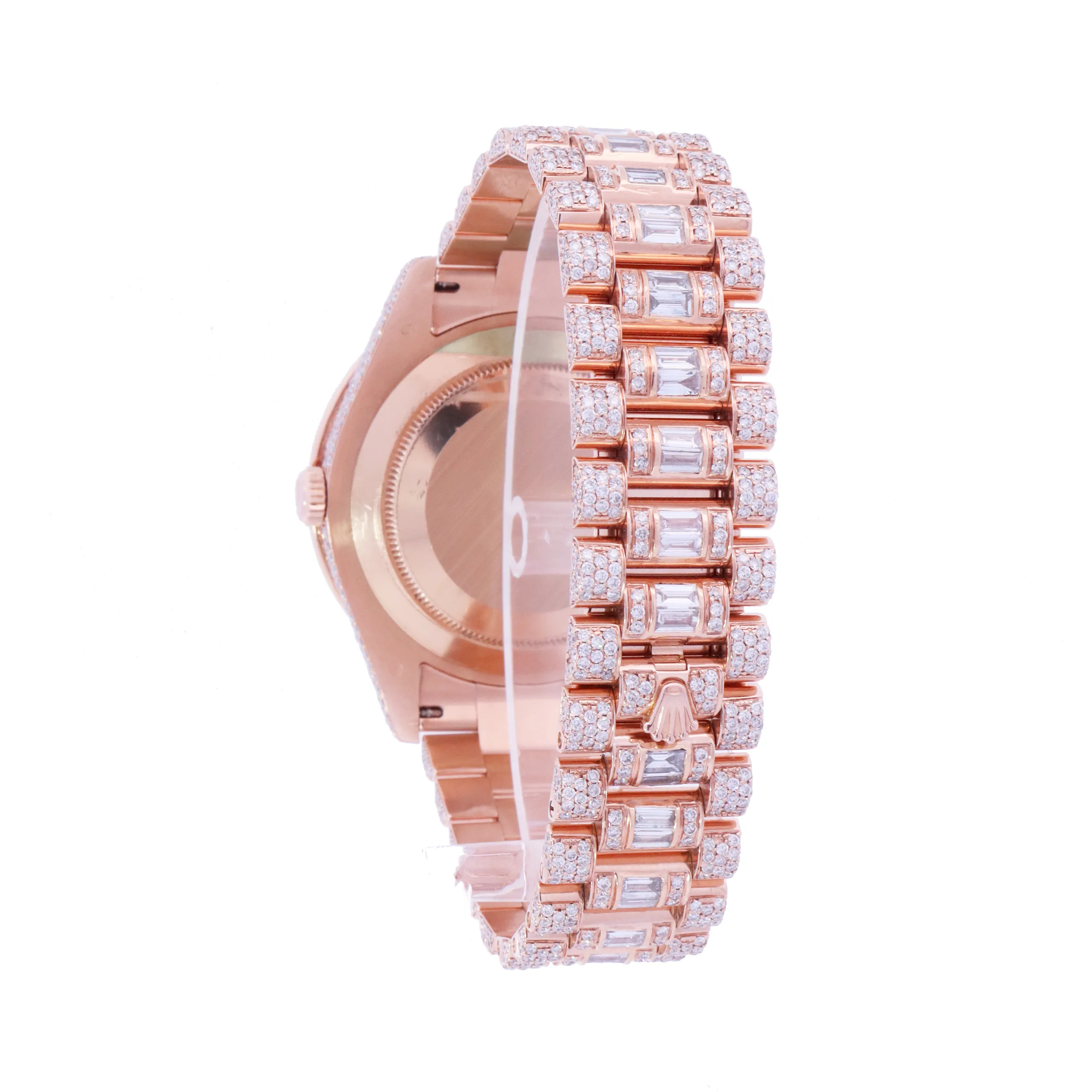 Rolex Day Date Rose Gold 41mm Completely Iced Out Roman Pave Diamond Dial Watch | Ref# 218235