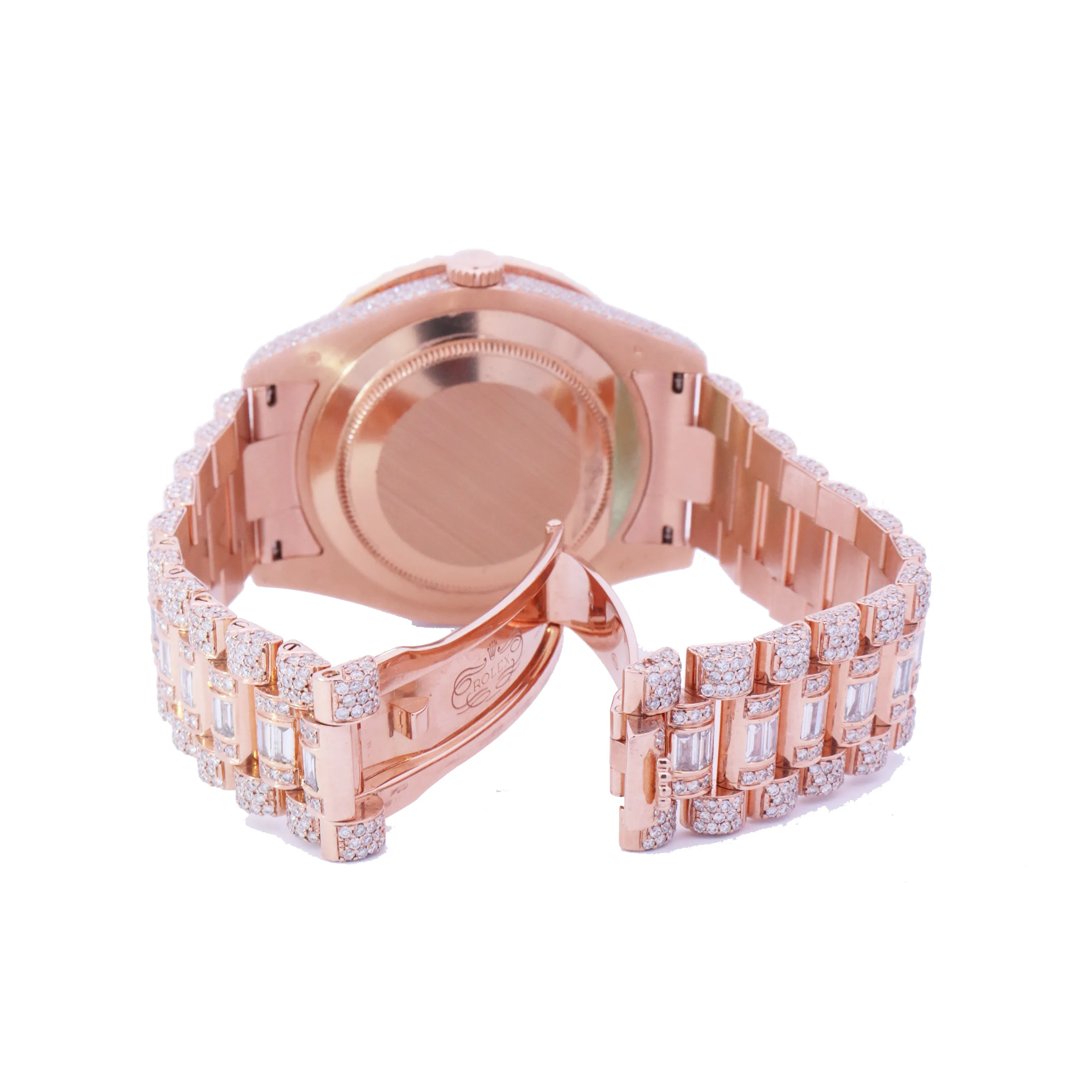 Rolex Day Date Rose Gold 41mm Completely Iced Out Roman Pave Diamond Dial Watch | Ref# 218235