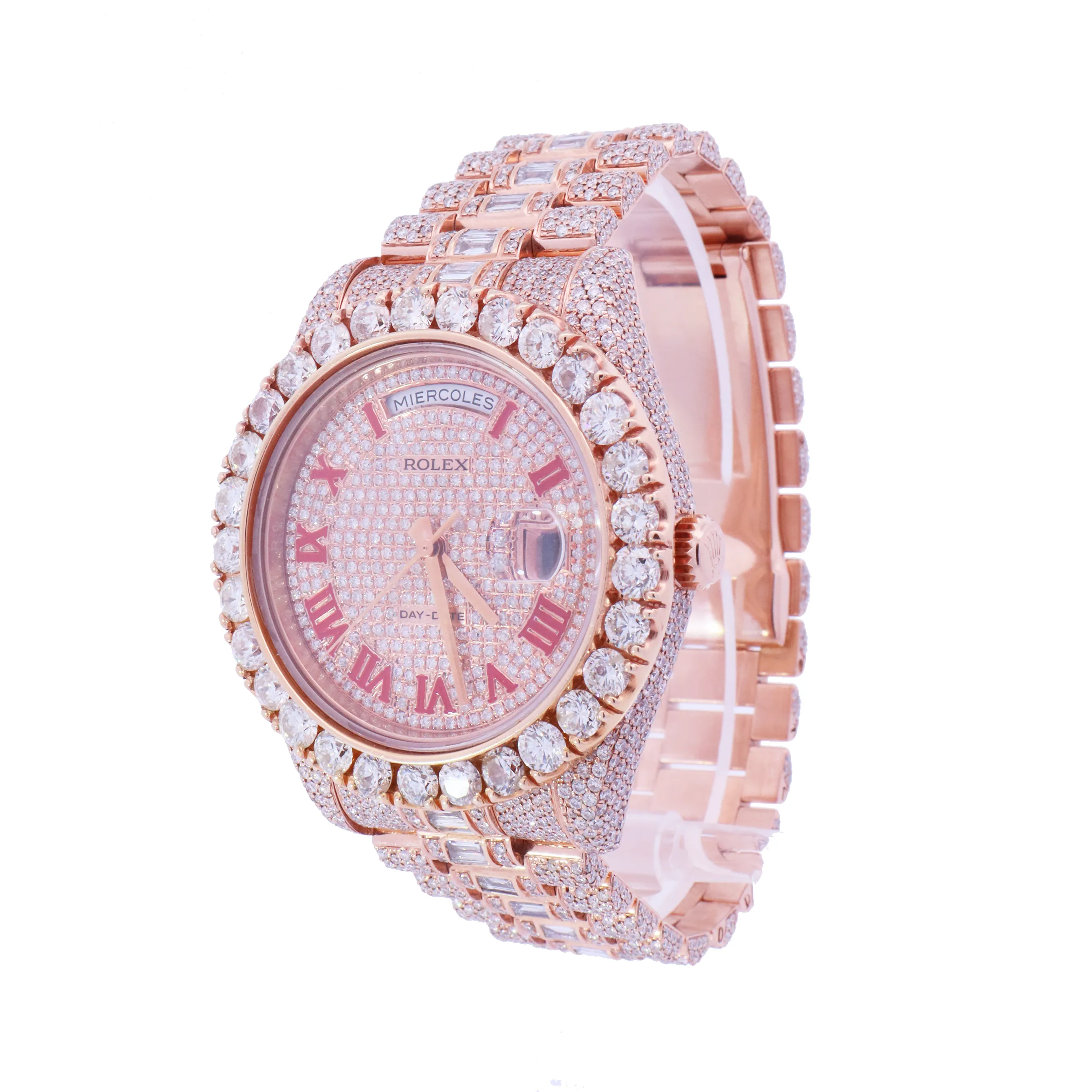 Rolex Day Date Rose Gold 41mm Completely Iced Out Roman Pave Diamond Dial Watch | Ref# 218235