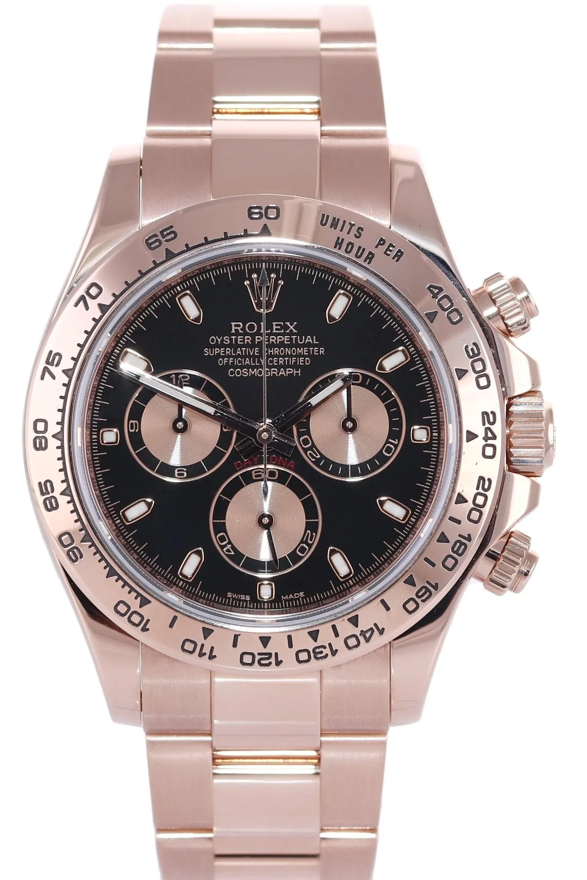 Rolex Daytona 18k Rose Gold 116505 18k Black Dial Chrono Watch Box