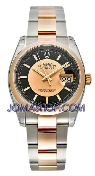 Rolex Oyster Perpetual Datejust 36 Black and rose Dial Stainless Steel and 18K Everose Gold Bracelet Automatic Men's Watch 116201BKPSO