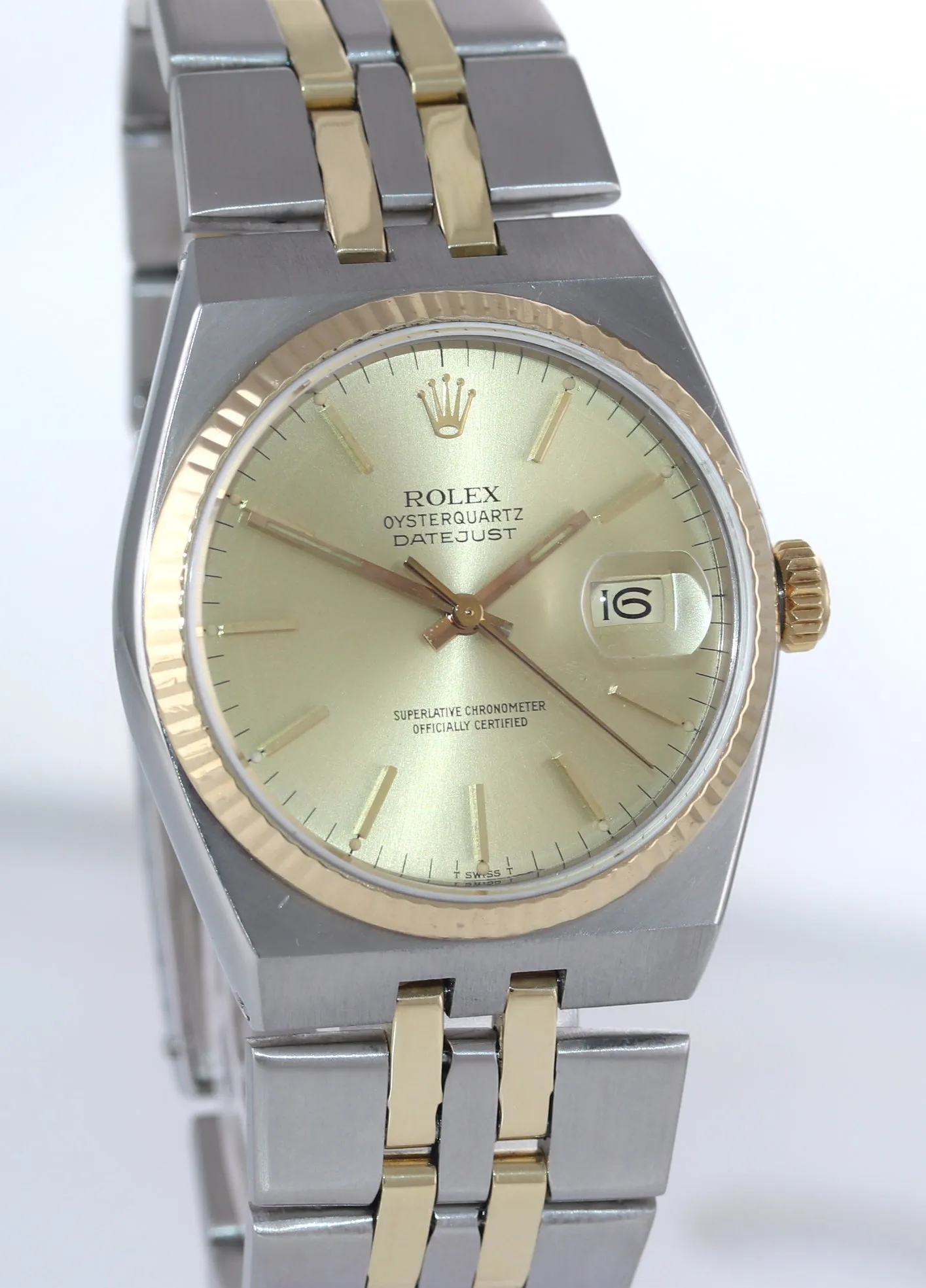 Rolex OysterQuartz DateJust 17013 Two-Tone Gold Steel Champagne Integral Watch