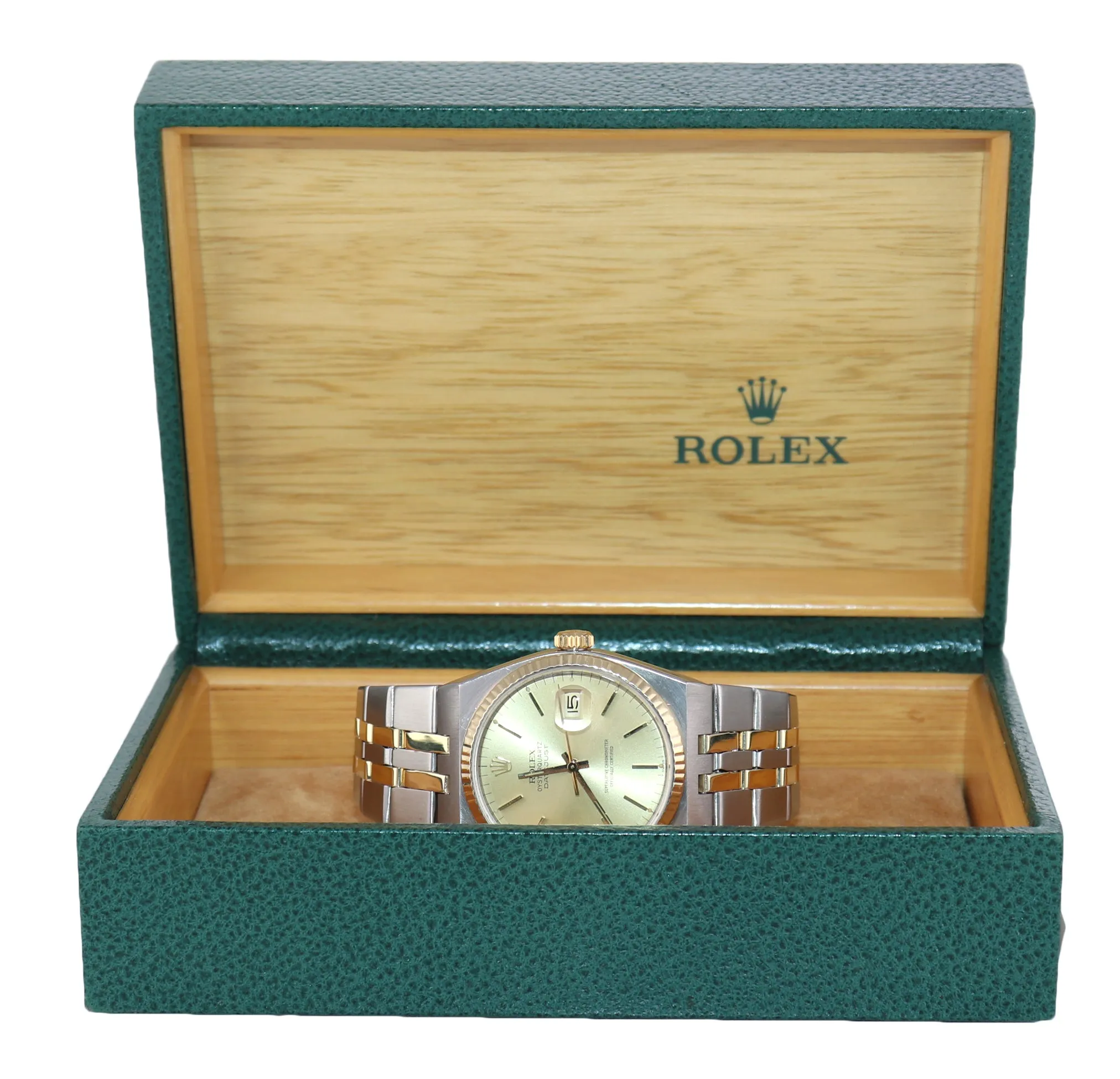 Rolex OysterQuartz DateJust 17013 Two-Tone Gold Steel Champagne Integral Watch