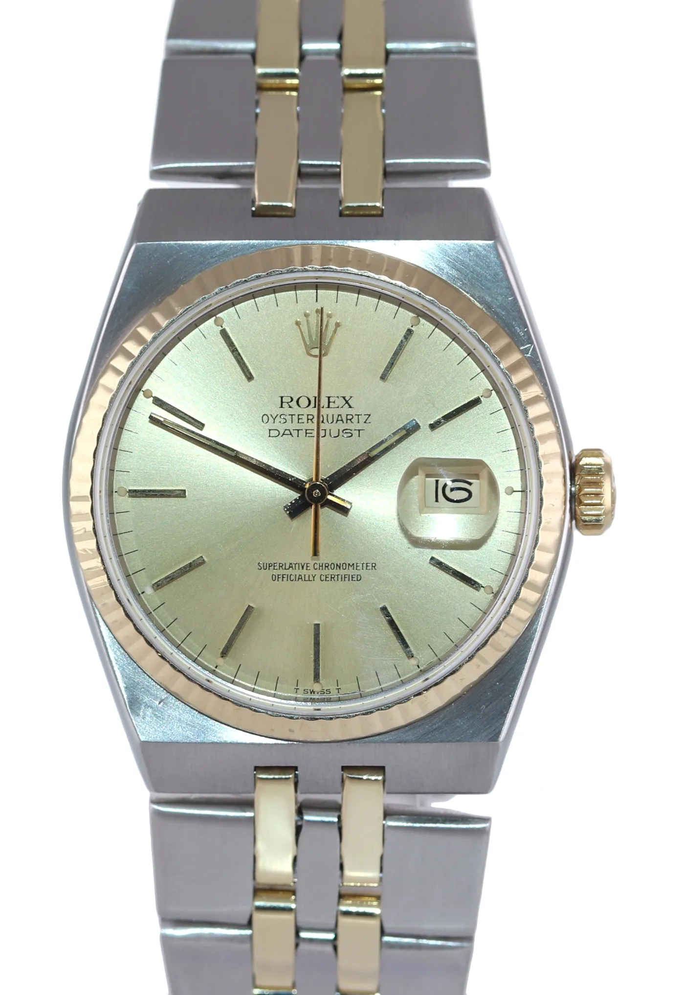Rolex OysterQuartz DateJust 17013 Two-Tone Gold Steel Champagne Integral Watch