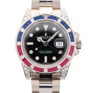 Rolex White Gold SARU GMT-Master Diamond Sapphire Ruby Watch Ref. 116759SARU