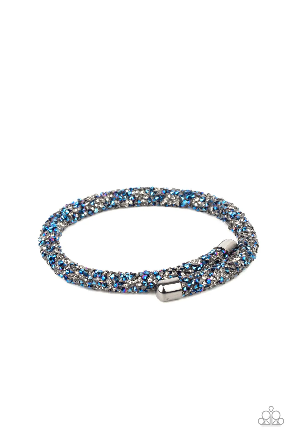 Roll Out The Glitz - Multi - Blue and Smoky Rhinestone Paparazzi Coil Bracelet