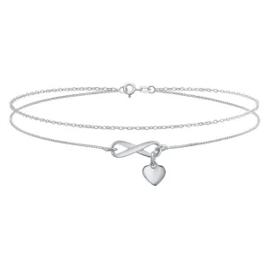 Romantic Love Knot Heart Layered Anklet Bracelet Double Chain Silver 9 Inch