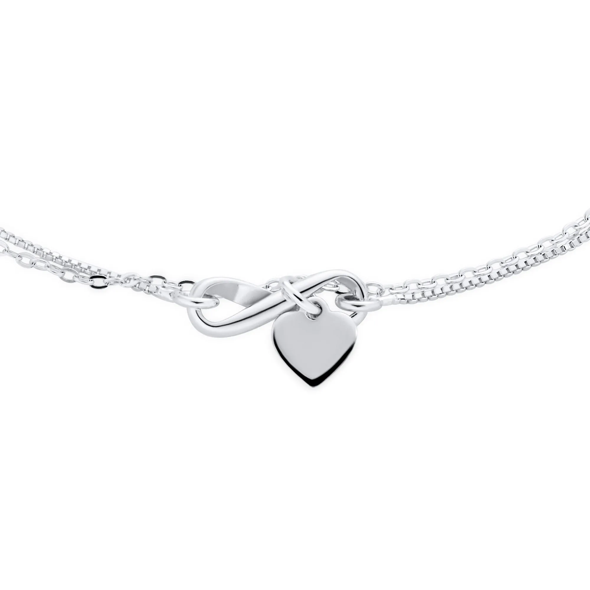 Romantic Love Knot Heart Layered Anklet Bracelet Double Chain Silver 9 Inch