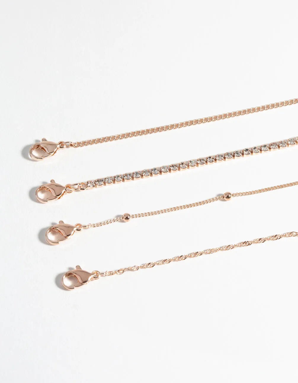 Rose Gold Diamante Twist Bracelet & Anklet 4-Pack Set